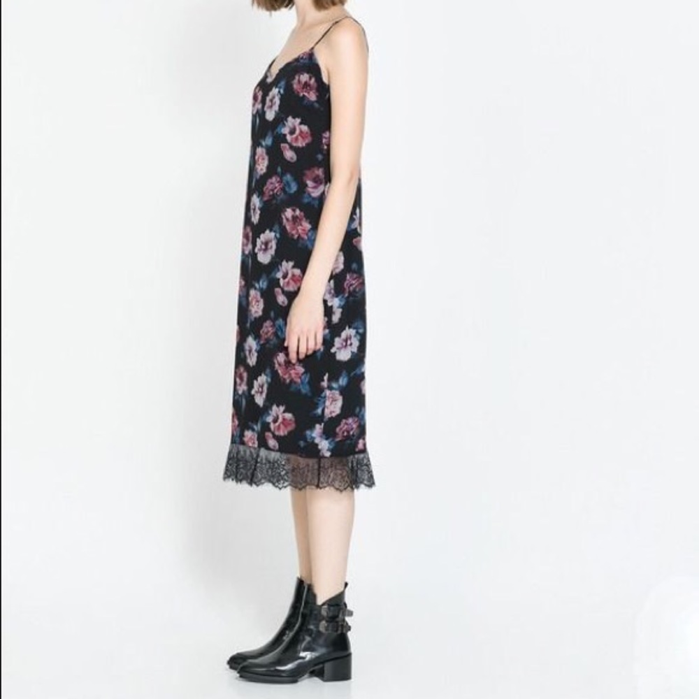 Zara TRF Floral Lace Silk Slip Dress size S